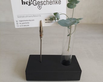 Photo stand / picture holder in matt black with glass vase