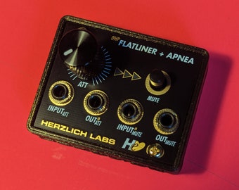 Flatliner + Apnea - passive attenuator and performance mute in hybrid 1U/0hp format for Eurorack, modular and semi-modular synthesizers