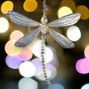 Handmade Metal Wing Dragonfly Crystal Suncatcher Garden Wind Chimes Butterfly Home Décor Window Car Ornaments, Glass Crystal Gift Dragonfly