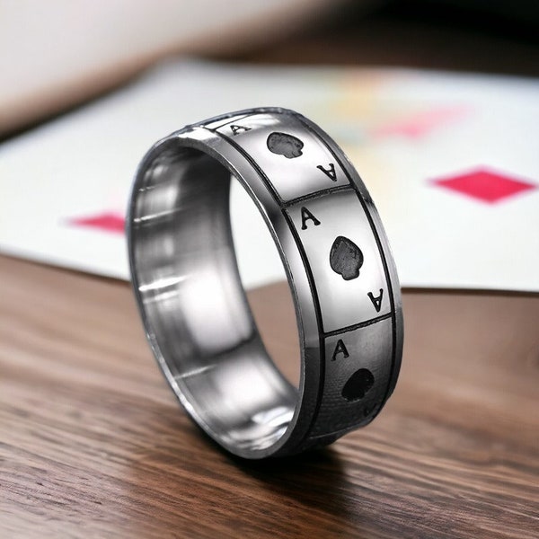 Titanium Steel Ring For Men Women Couple Ring Poker Ace Of Spades Oil Drop Rock Hip-hop Fashion Jewellery Ace of spades ring Poker Jewellery