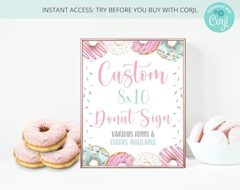 Custom Donut Birthday Sign , Personalize Your Sign , Donut Birthday Theme , Pastel Pink Donuts and Sprinkles , Editable on Corjl