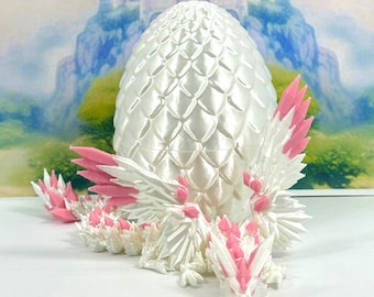 3D Printed Crystal Winged Dragon with Egg: Articulated Fidget Toy