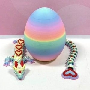 3D Printed Articulated Dragon with Rainbow Egg: Fidget Desk Toy