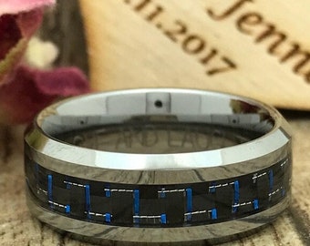 8mm Tungsten Ring Wedding Band for Men and Women  Tungsten Wedding Ring, Carbon Fiber Ring Tungsten Ring  Grooms Ring Mens Wedding Band