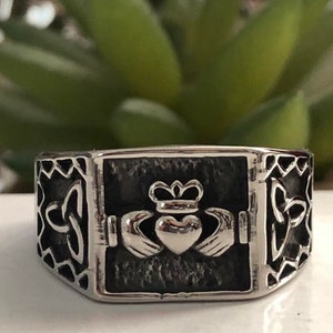 Claddagh Ring Men's Stainless Steel Claddagh Promise Ring Claddagh Band Celtic Love loyalty and Friendship Ring  Unisex Claddagh Ring