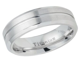 7mm Titanium Wedding Band for Men and Women Groove Titanium Ring Band FREE ENGRAVING