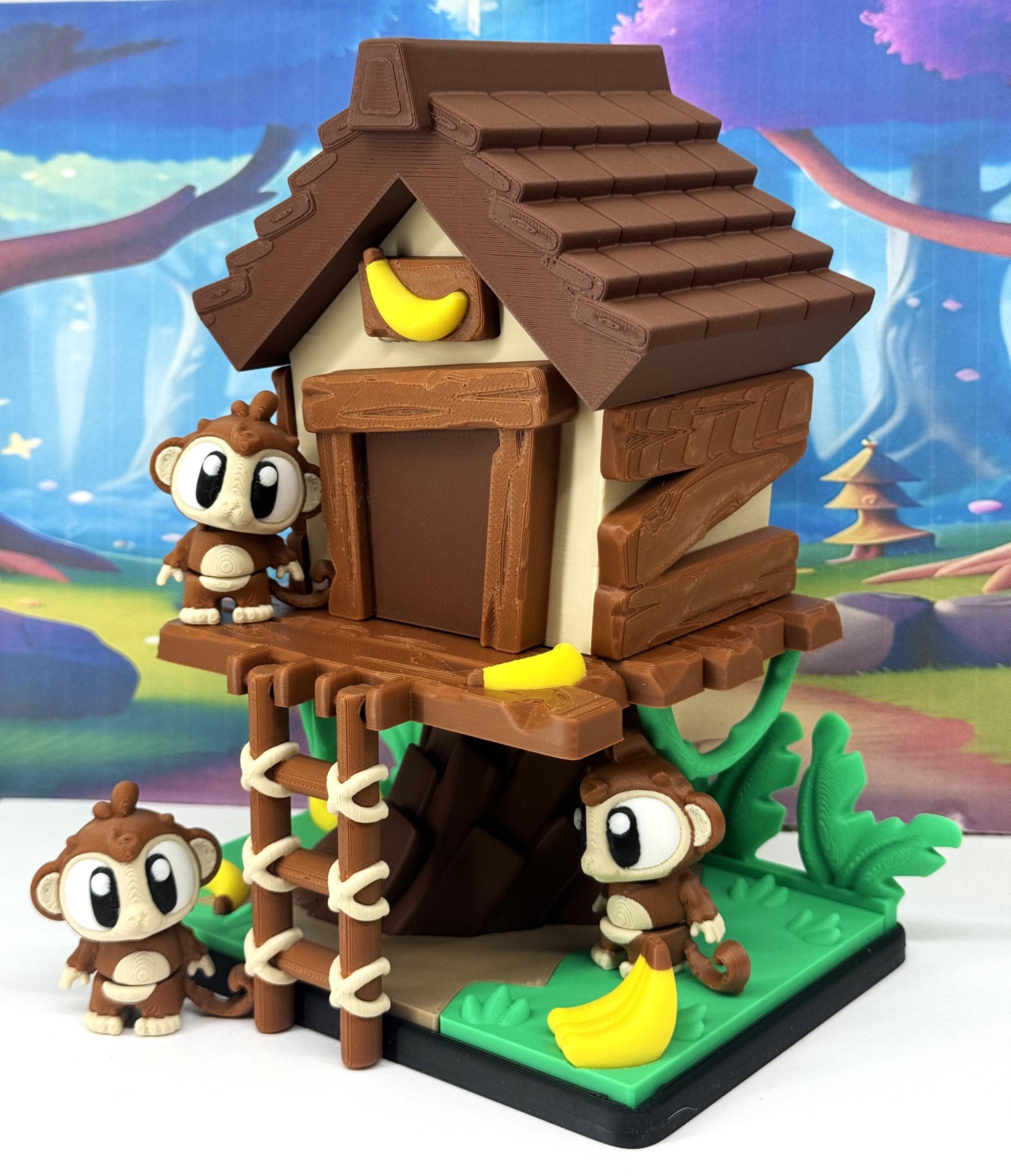 5pcs Articulated Monkey Treehouse Playset, 3D Printed Poseable Monkey ...