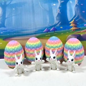 4pcs 3D Printed Mini Rabbit Bunny with Egg: Articulated Fidget Toys