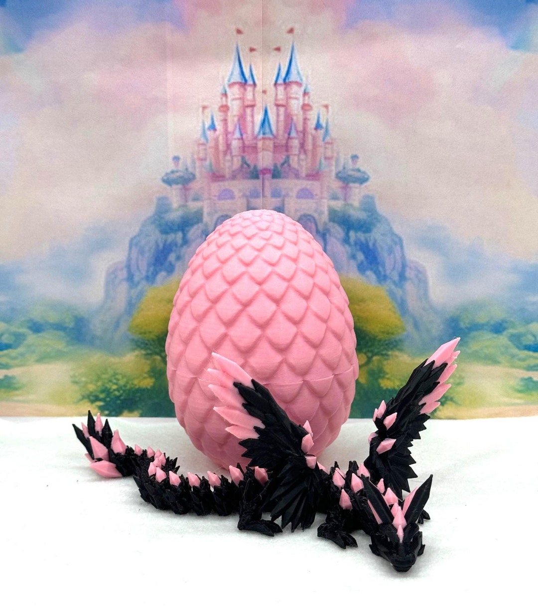 3D Printed Dragon With Egg, Articulated Crystal Winged Dragon, Fidget