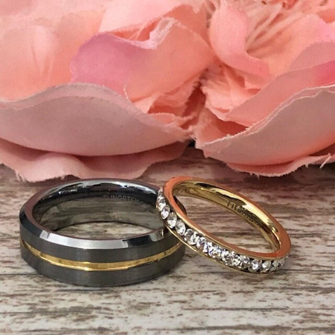 7mm/3mm Tungsten and Titanium Wedding Rings, His and Her Eternity ...