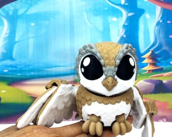 3D Printed Articulated Barn Owl Toy, Posable Bird Figurine