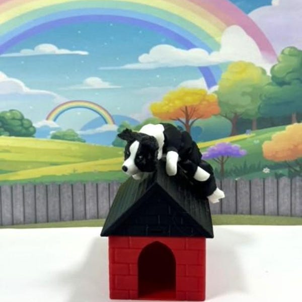 3D Printed Dog with Doghouse, 3" Articulated Border Collie Puppy, Man's best Friend, Fidget Animal Toy, Office & Home Decor