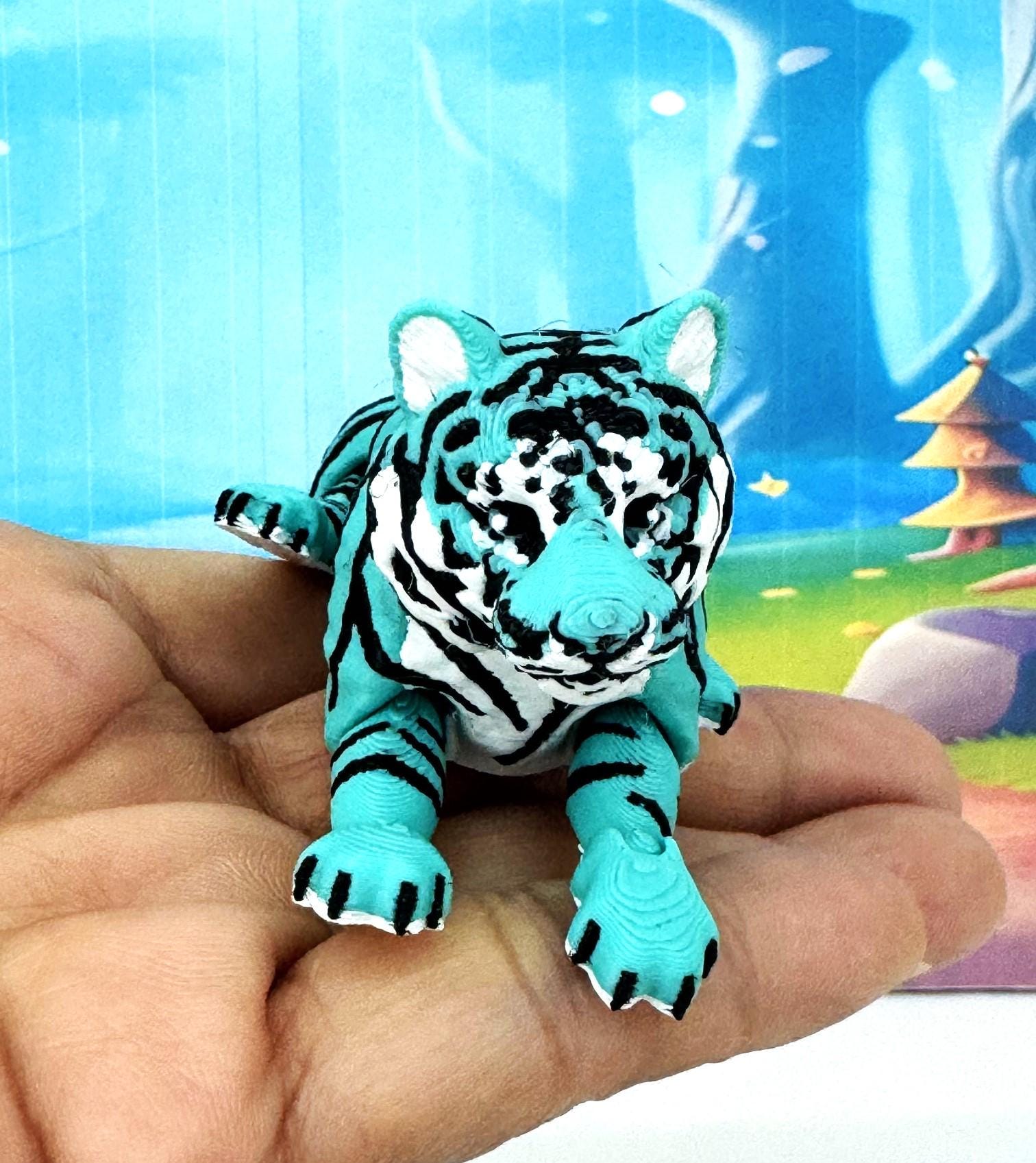 3D Printed Articulated Tiger Fidget Toy, 6 Inches Teal and Black