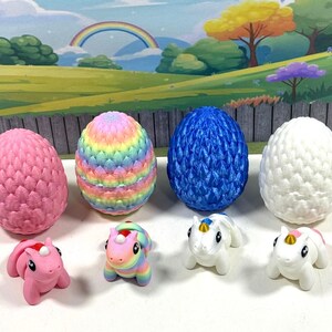 3D Printed Mini Unicorn with Egg: Articulated Fidget Toy, Party Decor