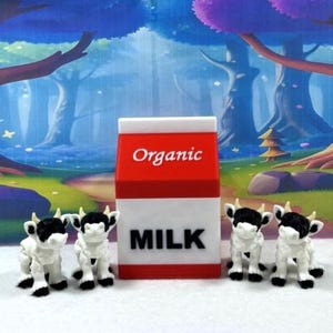 4pcs Mini COWS with Milk Carton, 3D Printed Articulated Fidget Mini Highland Cows Figures, Cute Mini Cows Cake Topper, Party Decorations