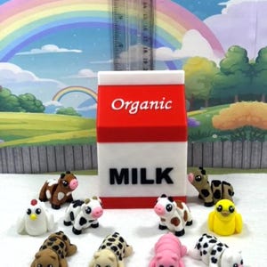 10pcs 3D Printed Mini Animal Figures with Milk Carton, Articulated Farm Animal Fidget Toy, Easter Egg Stuffing,Cake Topper, Party Decoration