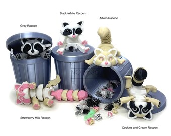 3D Printed Articulated Raccoon with Trashcan: Tiny Animal Figure Set
