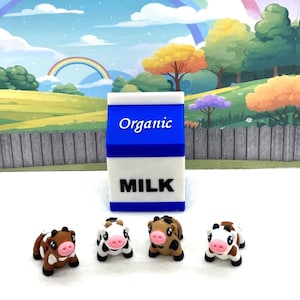 4pcs Mini COWS with Milk Carton, 3D Printed Articulated Fidget Mini Cows Figures, Cute Mini Cows Cake Topper, Party Decorations
