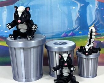 3D Printed Articulated Skunk with Trashcan: Fidget Toy Set