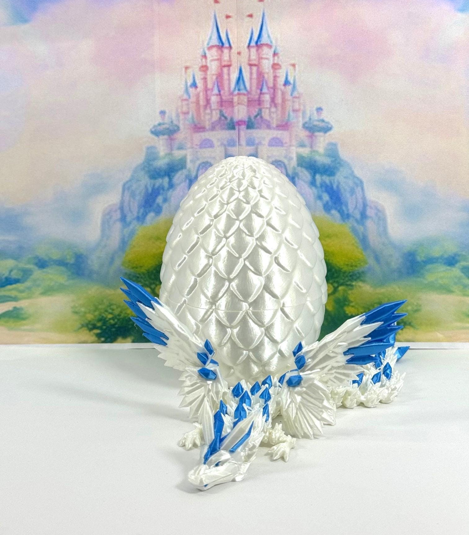 3D Printed Crystal Dragon In Egg - 12" Articulated Fantasy Collectible & Fidget Toy