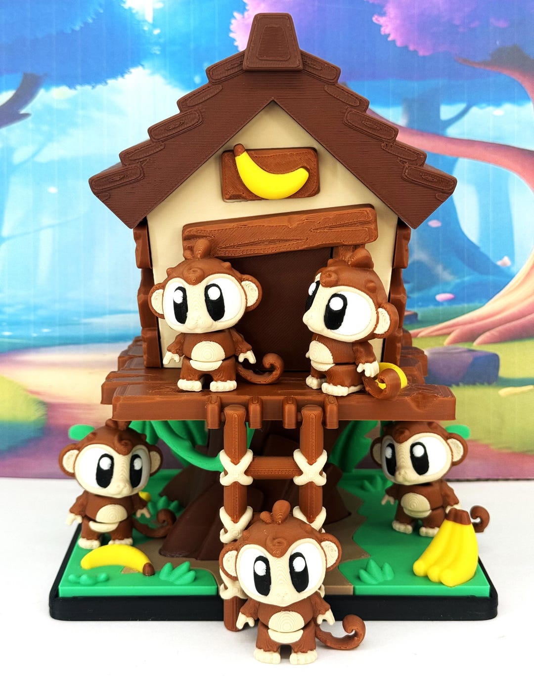 5pcs Articulated Monkey Treehouse Playset, 3D Printed Poseable Monkey ...