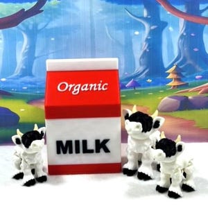 4pcs Mini COWS with Milk Carton, 3D Printed Articulated Fidget Mini Highland Cows Figures, Cute Mini Cows Cake Topper, Party Decorations