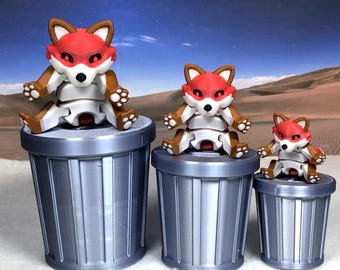 3D Printed Articulated Fox with Trash Can: Fidget Toy Set