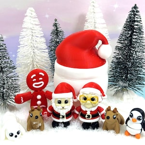 5pcs 3D Printed Mini Christmas Fidget Toys, Articulated Fidget Toy Christmas Tree, Santa Claus Mrs. Clause, Snowman, Reindeers, Fidget Toy