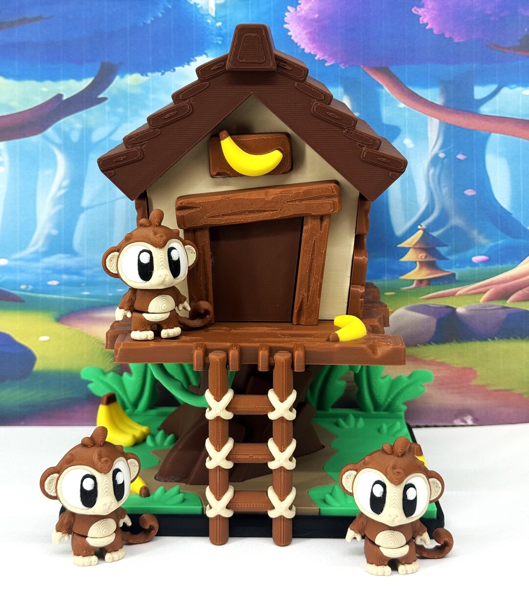 Articulated Monkey Treehouse Playset, 3D Printed Poseable Monkey ...