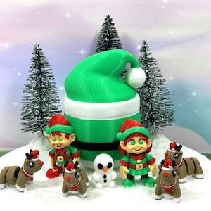 6pcs 3D Printed Mini Christmas Fidget Toys, Articulated Fidget Toy, Mini Santa Claus, Mrs. Clause and 4 Mini Reindeers Fidget ADHD Toy