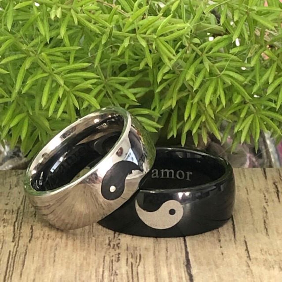 Yin Yang Titanium Wedding Rings: Engraved Promise Rings, His and Hers ...