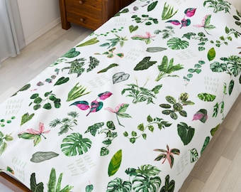 Velveteen Plush Blanket, Houseplant Gift, Plant Lady Throw, Cozy Plant Lover Decor, Botanical Blankie, Green Thumb Accent