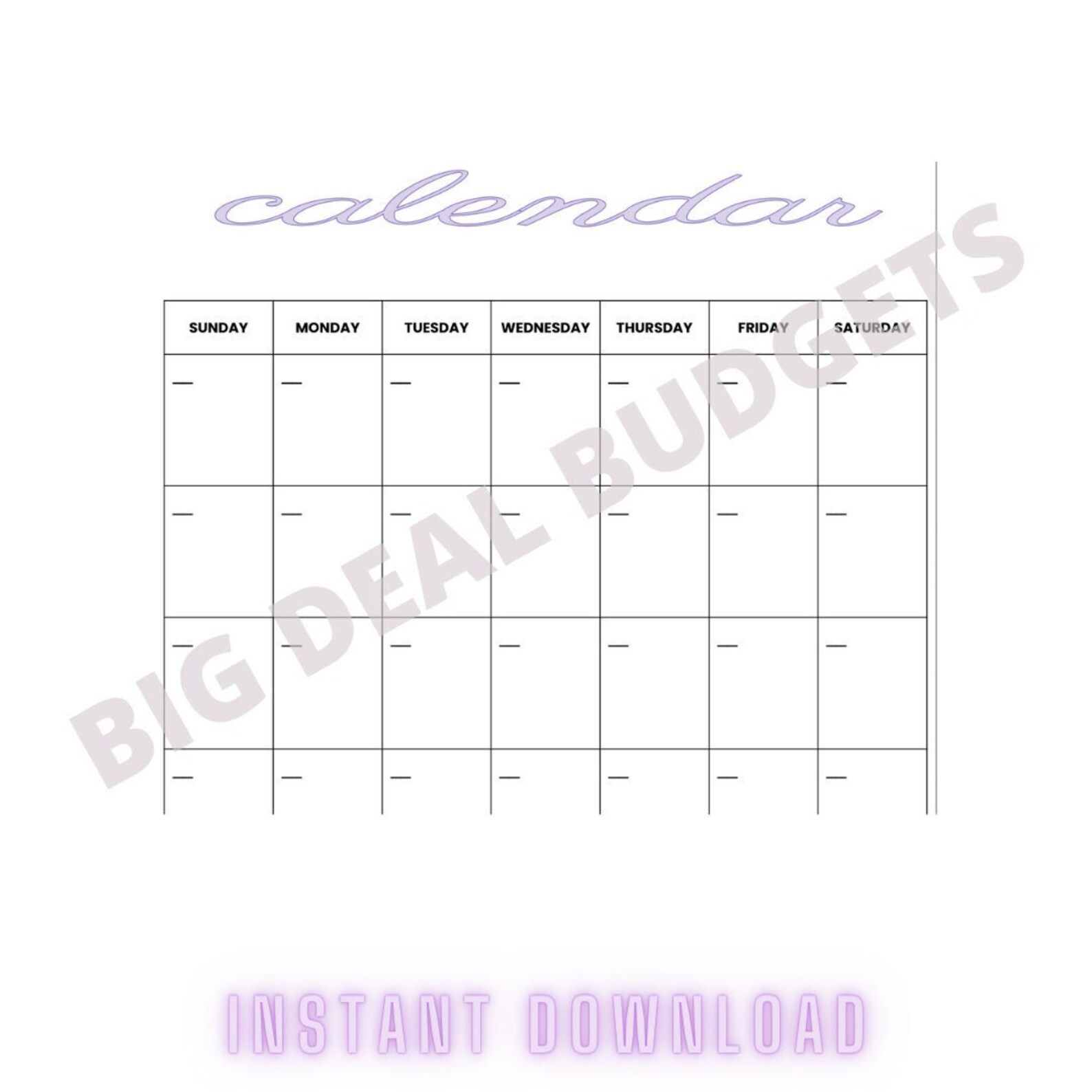 Blank Printable Calendar - Etsy