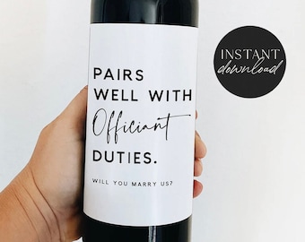 Will You Marry Us, Officiant Gift, Proposal, Officiant Wine Label, Officiant Gift Idea, Wedding Planning, Digital Download Template