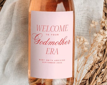 Godmother Gift, Wine Label Template, Pink + Red, Godmother Proposal, Godmother Era, Custom Wine Label, Will you be my Godmother