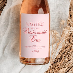 Bridesmaid Era Proposal Template, Wine Label, Pink Red, Bridesmaid Proposal, Maid of Honor, Bridesmaid Gift, Instant Download