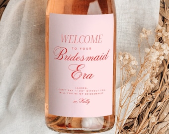 Bridesmaid Era Proposal Template, Wine Label, Pink Red, Bridesmaid Proposal, Maid of Honor, Bridesmaid Gift, Instant Download