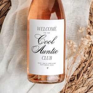 Modèle d’étiquette de vin d’annonce de grossesse de tante, Cool Aunt Club, étiquette de vin de tante, tantes d’annonce de grossesse, amis, sœur