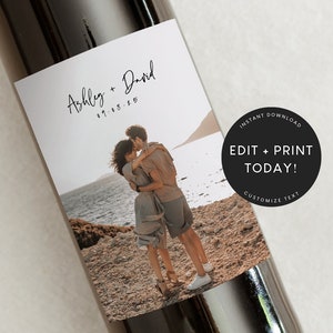 Photo Wine Label TEMPLATE, Custom Wine Label Download, Engagement Gift, Personalized Wedding Wine Label, Present, Birthday Gift