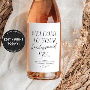 Bridesmaid Proposal Wine Label Template, Wine Label, Bridesmaid Era, Bridesmaid Proposal, Maid of Honor, Bridesmaid Gift, Instant Download