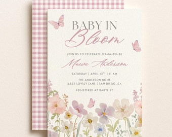 Butterfly Baby Shower Invitation Girl | Wildflower, Baby in Bloom Invite | Canva Template (1031)