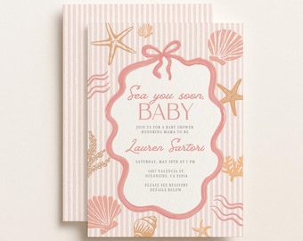 Sea You Soon Baby Shower Invitation Girl | Ocean, Summer | Canva Template (1075)