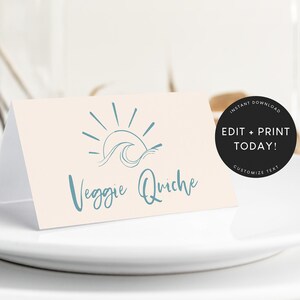 Place Card Template, Buffet Food Card, Label, Surfer Birthday Party, The Big One, Beach Party, Digital Download, Instant Download (5427)