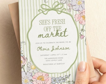 Fresh Off The Market Bridal Shower Invitation | Bachelorette Invite | Canva Template (1032)