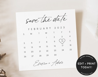 Save The Date Calendar Template, Digital Download, Modern Bridesmaid Proposal Card, Save the Date Wedding, Printable, Instant Download