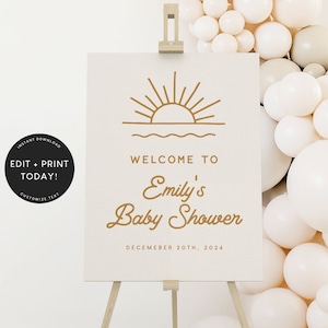 Baby Shower Welcome Sign Girl, Here Comes the Son, Sun, Welcome Sign Template, Instant Download, Decorations, Poster, Instant Download 5461