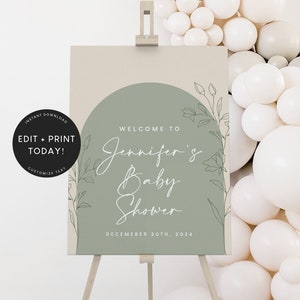 Baby Shower Welcome Sign Template, Baby Shower Boy, Boho, Sage Green, Instant Download, Decorations, Poster, Instant Download 5302