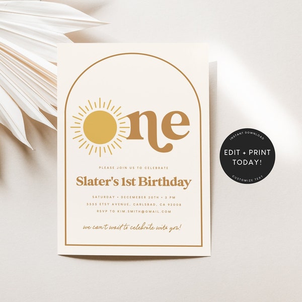 Sun Birthday Invitation Template, Little Sunshine, 1st Birthday, First Trip Around the Sun, Birthday Invite, 2nd Birthday, Digital, Arch
