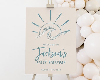 Surfs Up First Birthday Welcome Sign, Surf, Wave, Welcome Sign Template, The Big One, Instant Download, Decorations, Poster 5427