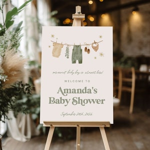 Baby Shower Willkommen Schild Vorlage, Baby Shower Boy, Boho, Gänseblümchen, Wildblume, Sofort Download, Dekorationen, Poster 5529